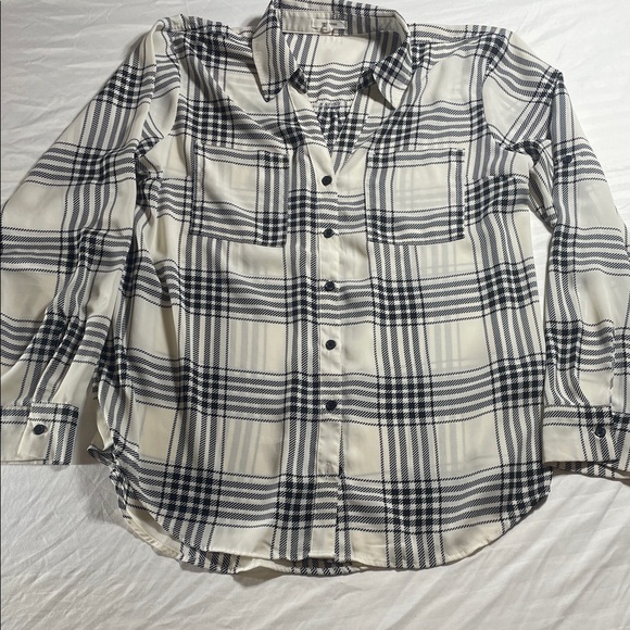 Maurices Tops - Maurices Black and Cream Plaid Button-Down Blouse